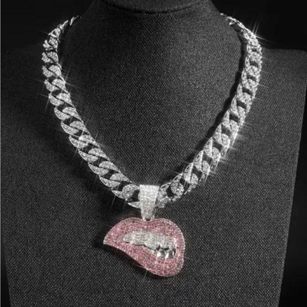 Pink Lips Pendant + Cuban Chain